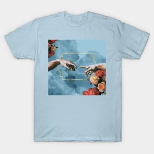 Aesthetics, The Creation of Adam, "The Touch", light academia, dark academia, blue, flowers T-Shirt